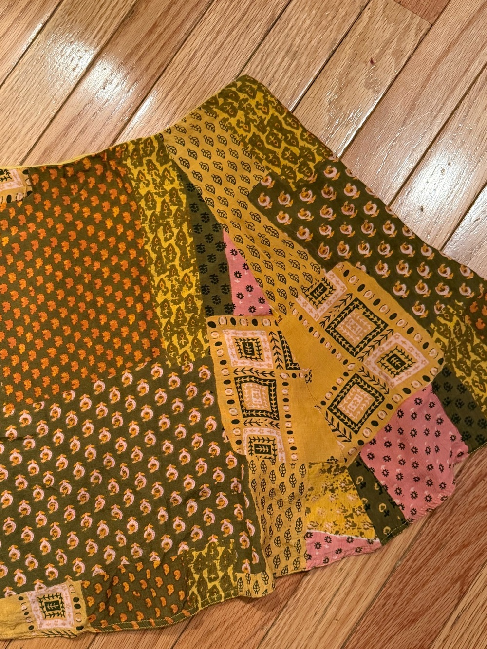 Urban Outfitters Olive, Mustard & Pink Patchwork Side Zip Mini Skirt - Picture 3 of 9